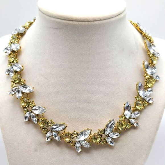 Beautiful rhinestone necklace,  yellow and clear stones, goldtone - Picture 1 of 4